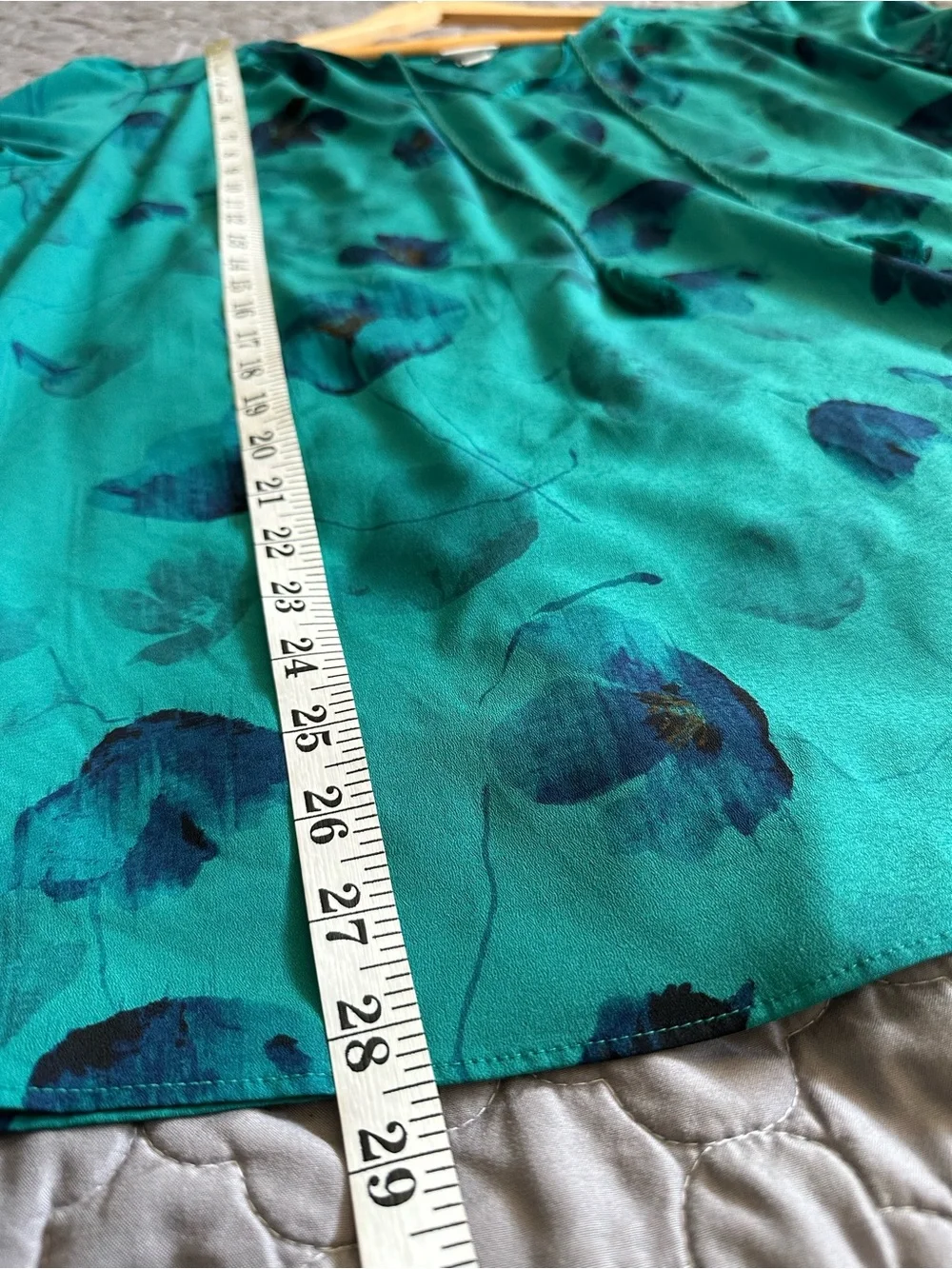 Ava & Viv Teal Floral V-Neck Tassel Blouse